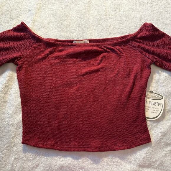 french pastry Tops - French Pastry Burgundy Off-Shoulder Blouse